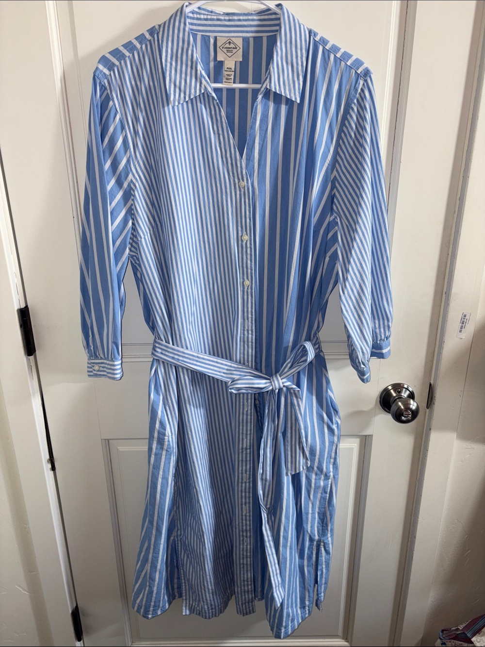 St. John's Bay Blue and White Striped Shirt Dress with Tie Waist